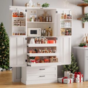 71 in. Farmhouse Kitchen Pantry Cabinet with Pull-Out Shelves and Drawers
