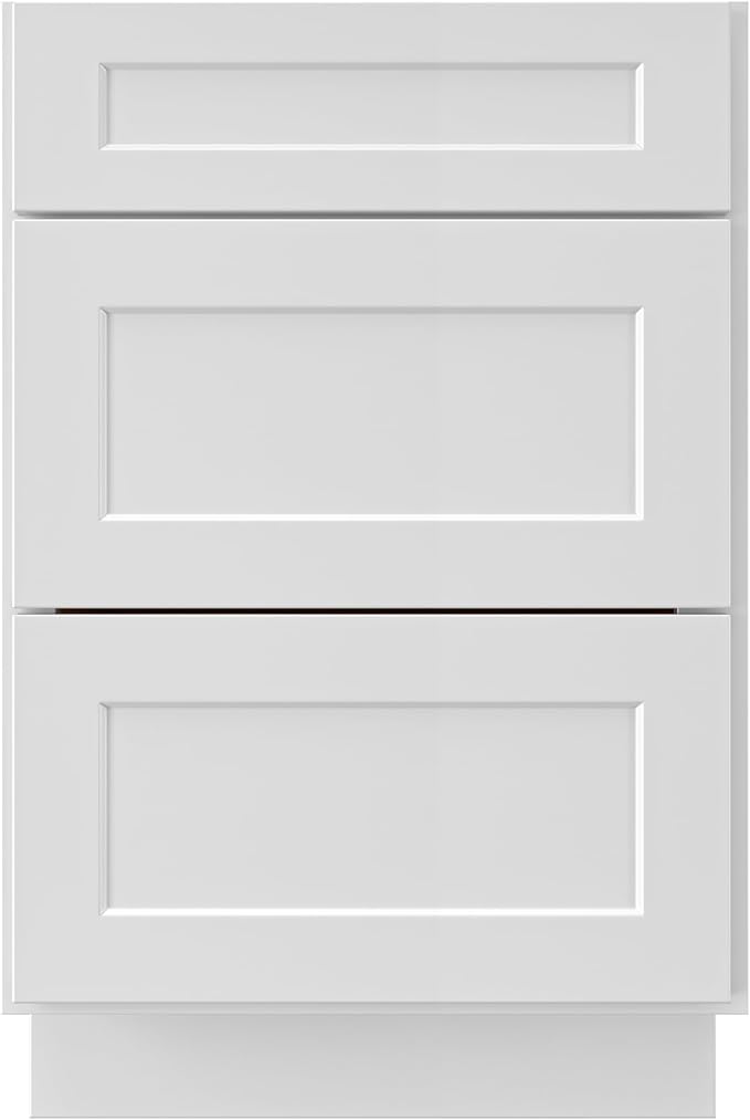 18 in. White Shaker RTA Three-Drawer Kitchen Base Cabinet