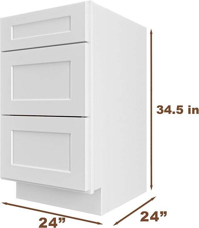 24 in. White Shaker RTA Three-Drawer Kitchen Base Cabinet - Image 4