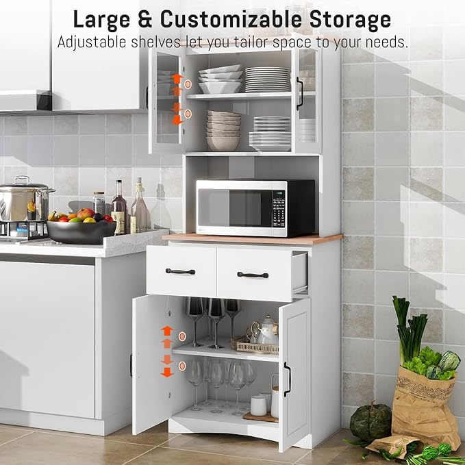 67 in. Kitchen Pantry Cabinet with Glass Doors and Drawers - Image 4