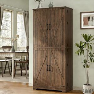 75 in. Farmhouse Kitchen Pantry Cabinet with 4 Barn Style Doors