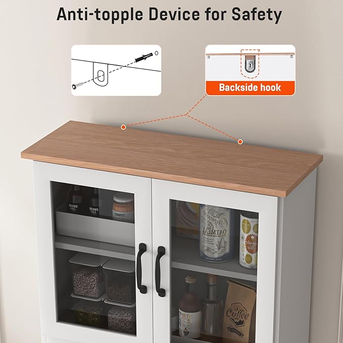 67 in. Kitchen Pantry Cabinet with Glass Doors and Drawers - Image 3