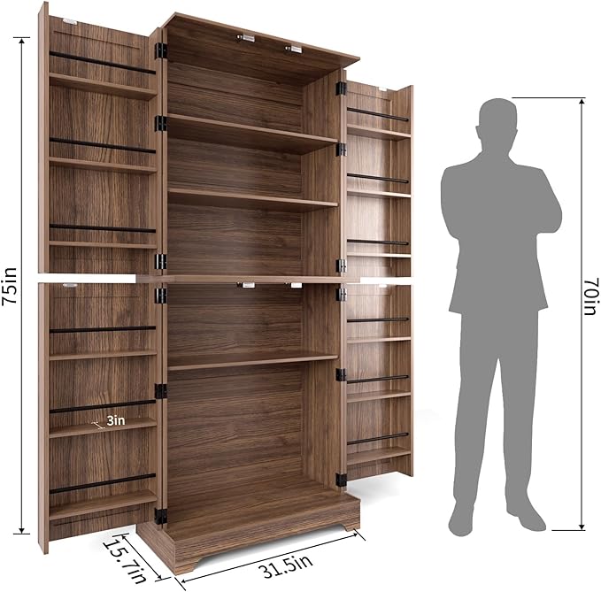 75 in. Farmhouse Kitchen Pantry Cabinet with 4 Barn Style Doors - Image 5