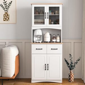 67 in. Kitchen Pantry Cabinet with Glass Doors and Drawers