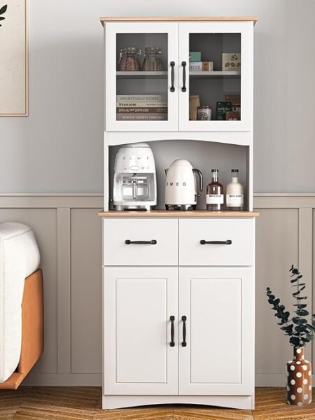67 in. Kitchen Pantry Cabinet with Glass Doors and Drawers