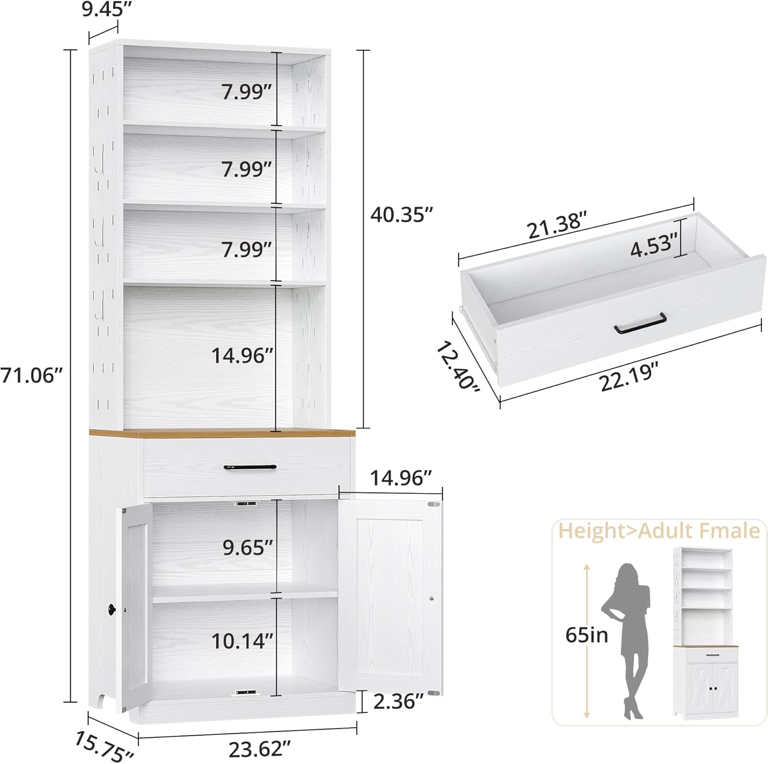 71 in. Bakers Rack Microwave Stand with Pegboard and Storage - Image 6