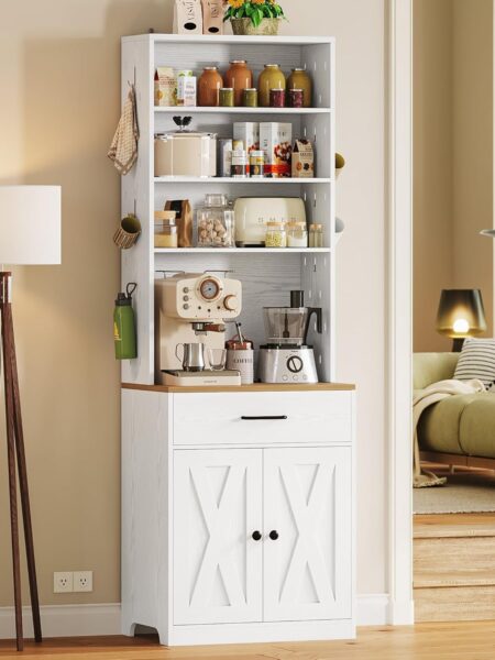 71 in. Bakers Rack Microwave Stand with Pegboard and Storage