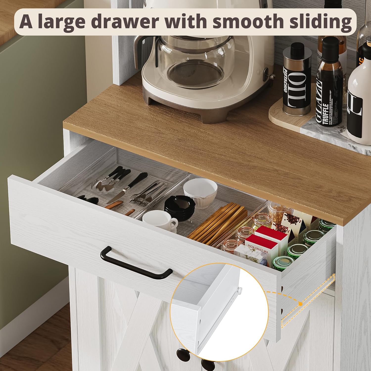 71 in. Bakers Rack Microwave Stand with Pegboard and Storage - Image 4