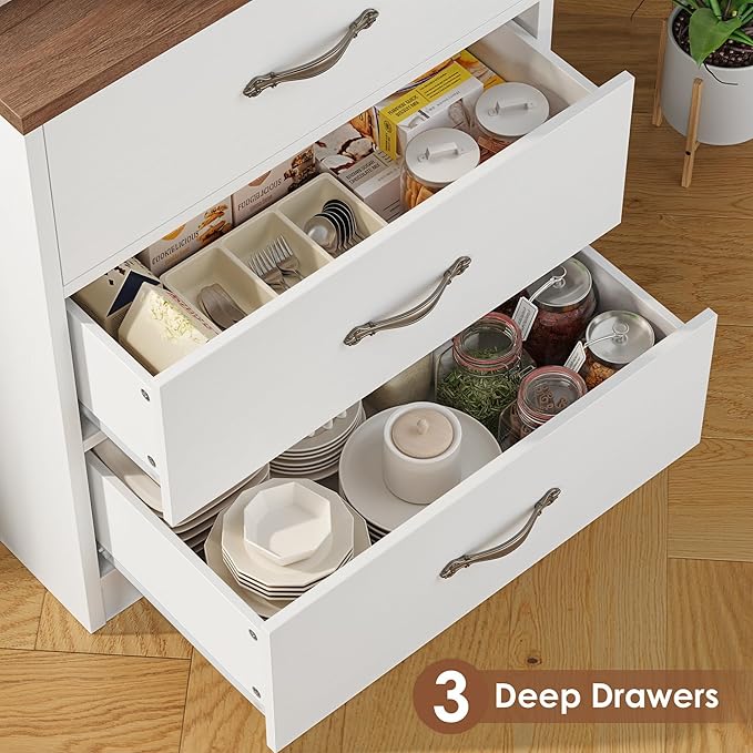 71 in. Kitchen Pantry Storage Cabinet with Microwave Stand, White - Image 4