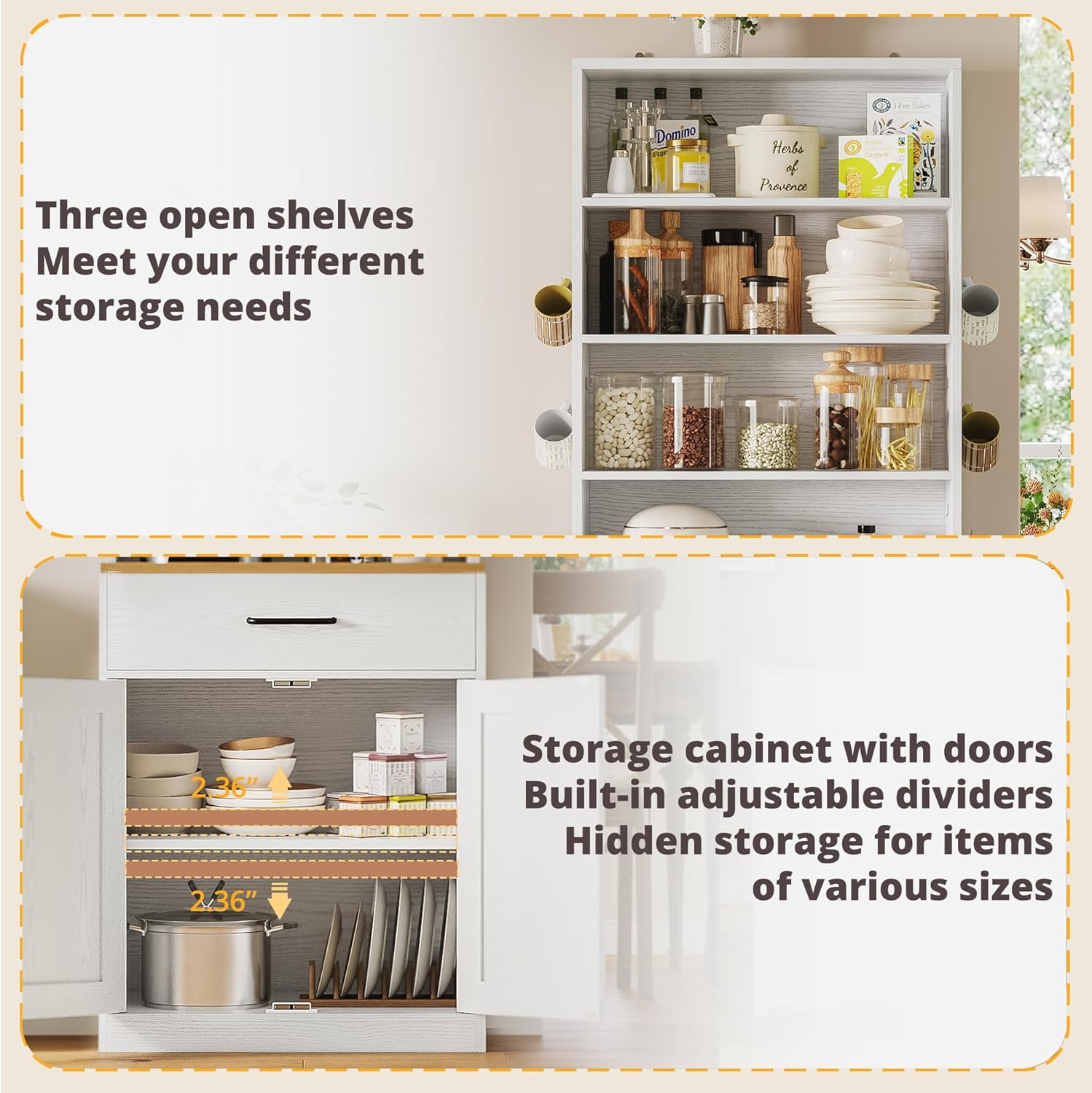 71 in. Bakers Rack Microwave Stand with Pegboard and Storage - Image 3