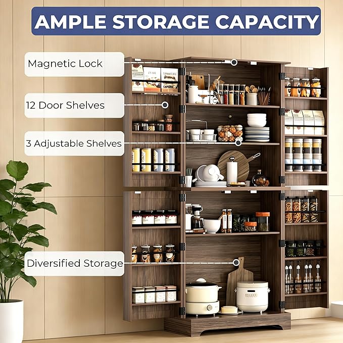 75 in. Farmhouse Kitchen Pantry Cabinet with 4 Barn Style Doors - Image 3