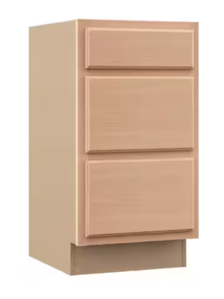 18 in. W x 24 in. D x 34.5 in. H Assembled 3 Drawer Recessed Panel Base Kitchen Cabinet in Unfinished