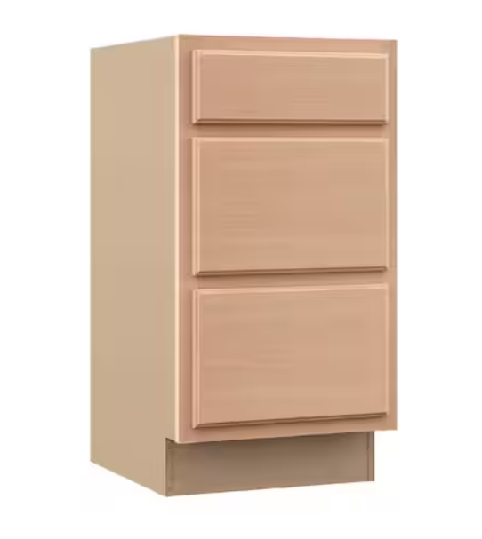 18 in. W x 24 in. D x 34.5 in. H Assembled 3 Drawer Recessed Panel Base Kitchen Cabinet in Unfinished