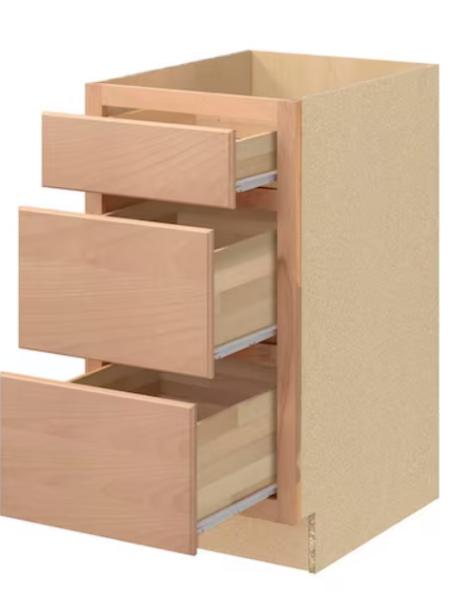 24 in. W x 24 in. D x 34.5 in. H Assembled 3 Drawer Recessed Panel Base Kitchen Cabinet in Unfinished (Copy)