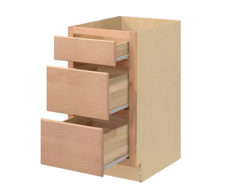18 in. W x 24 in. D x 34.5 in. H Assembled 3 Drawer Recessed Panel Base Kitchen Cabinet in Unfinished - Image 4