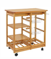 Rolling Kitchen Island Wood Kitchen Cart on Swivel Wheels with Storage Shelf -Natural Wood