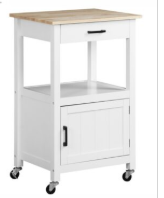 Rolling Kitchen Island Wood Kitchen Cart on Swivel Wheels with Storage Shelf -White