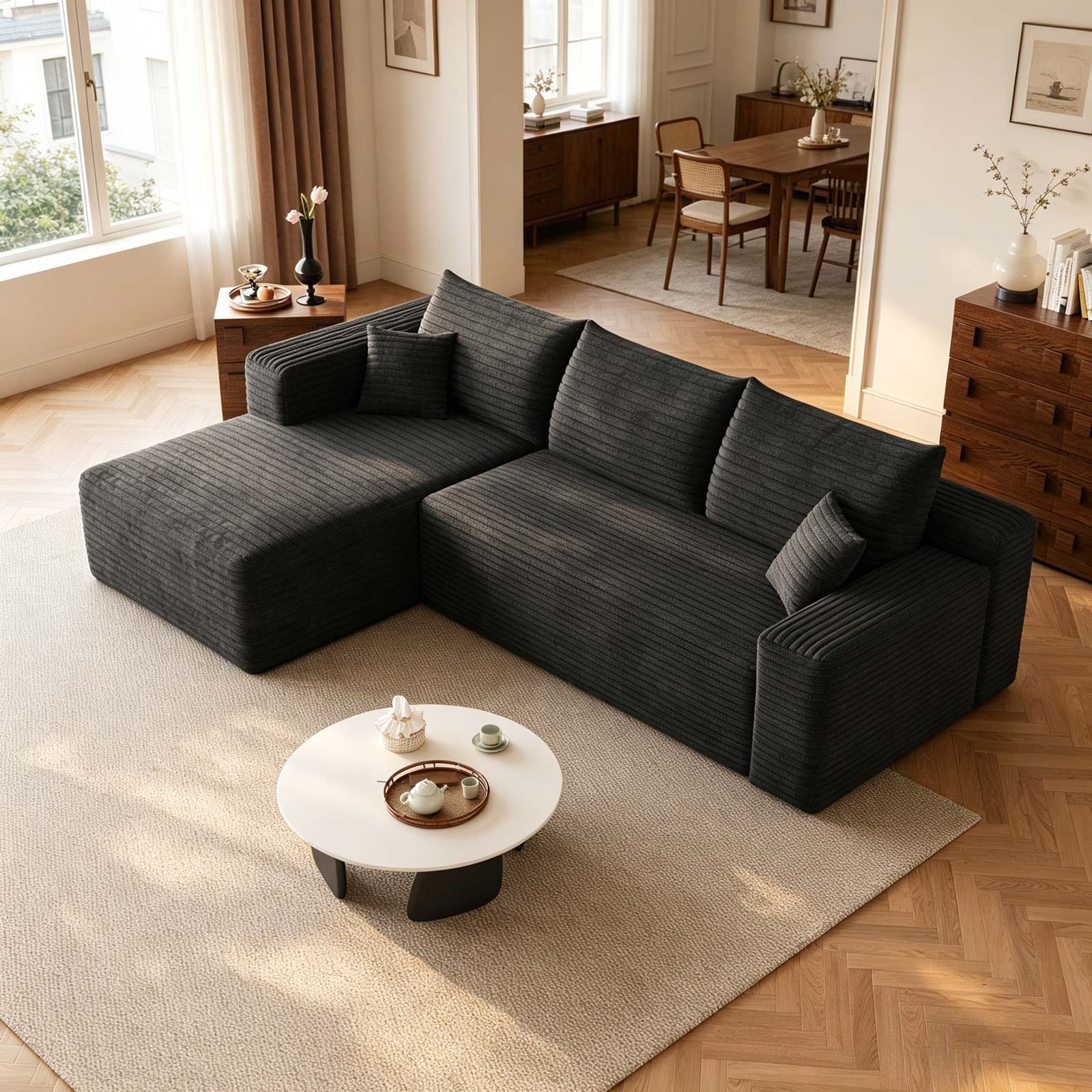 95" L Shape Couch Comfy Sectional Boneless Sofa with Left Chaise for Living Room - Image 3