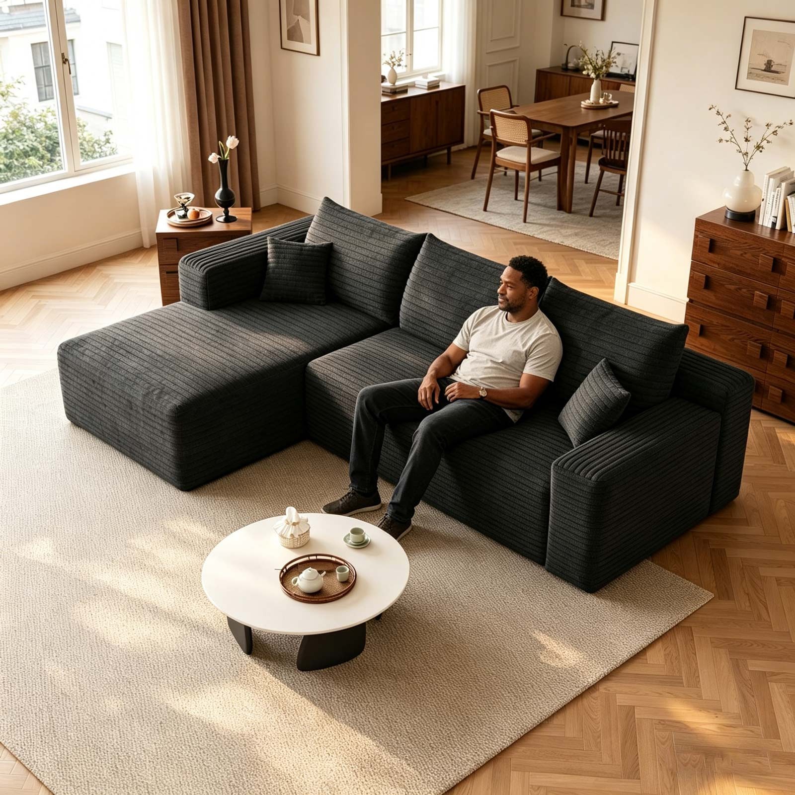 95" L Shape Couch Comfy Sectional Boneless Sofa with Left Chaise for Living Room - Image 5