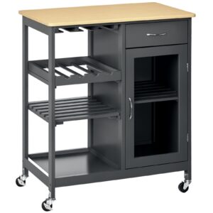 Utility Kitchen Cart Rolling Kitchen Island Storage Trolley w/ Wine Rack - Grey