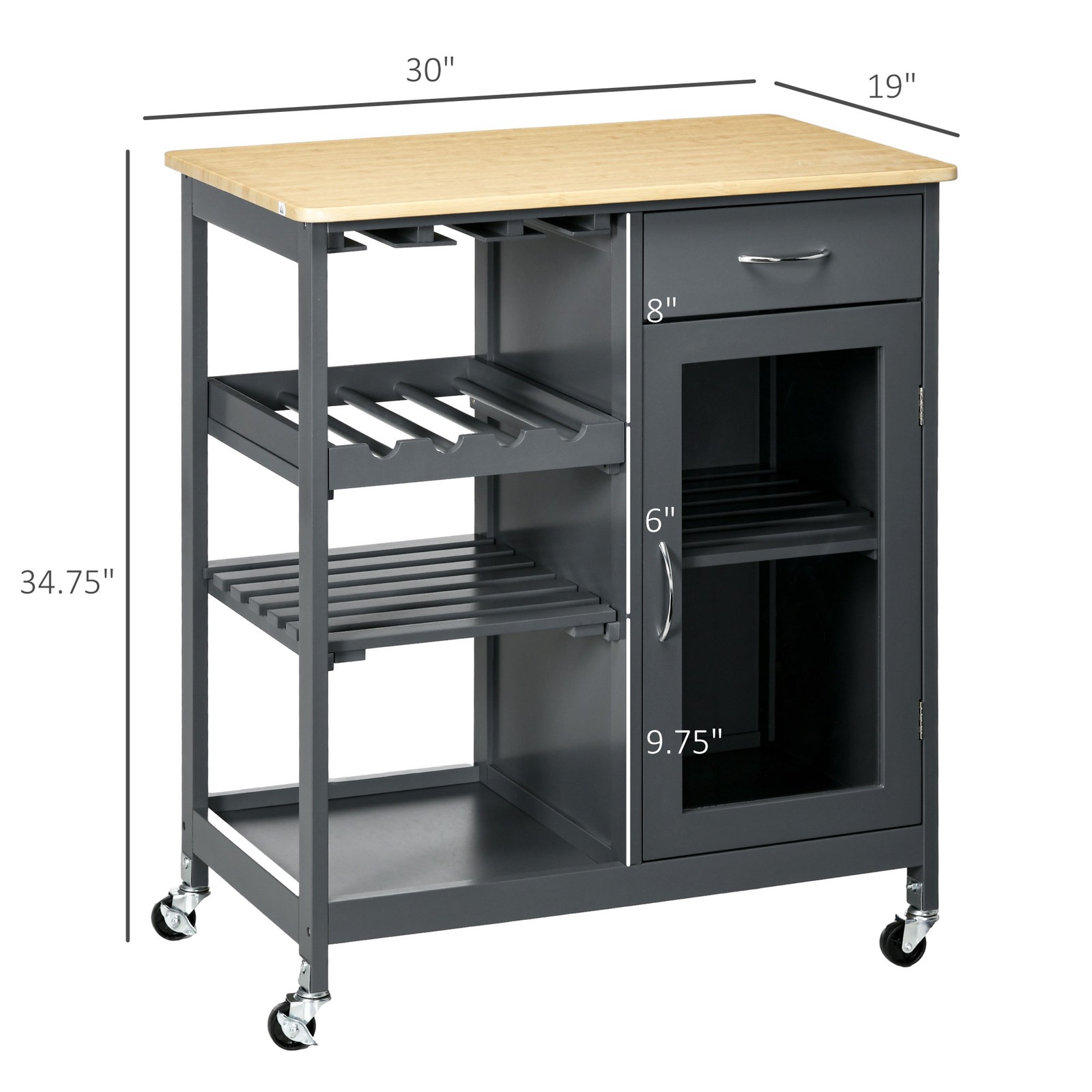 Utility Kitchen Cart Rolling Kitchen Island Storage Trolley w/ Wine Rack - Grey - Image 3