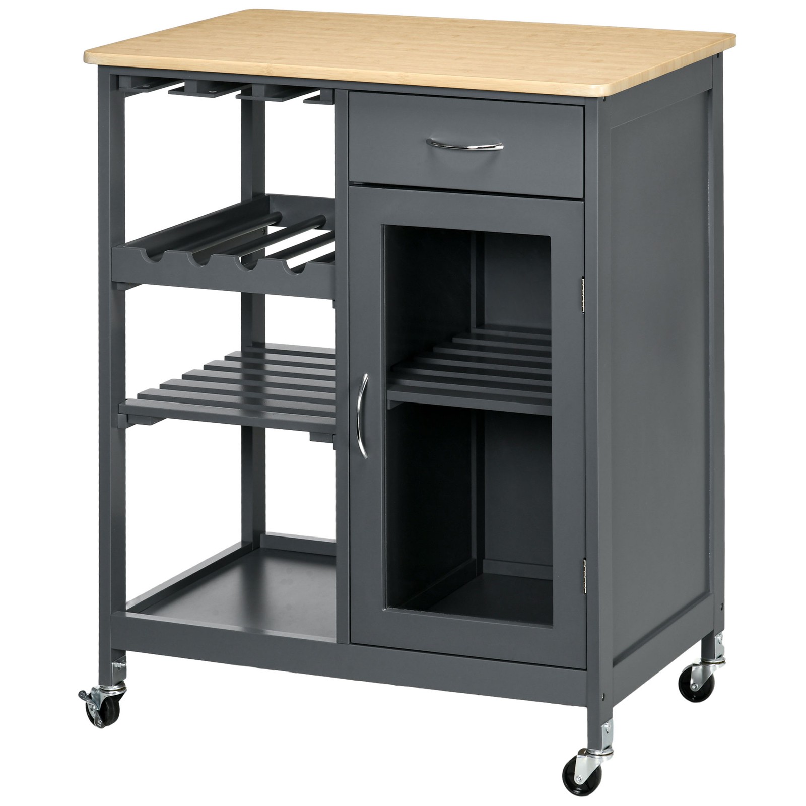 Utility Kitchen Cart Rolling Kitchen Island Storage Trolley w/ Wine Rack - Grey - Image 4