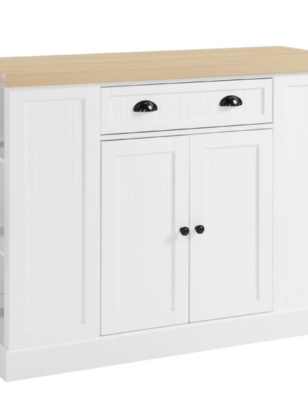 47" Farmhouse Style Kitchen Island Storage Cabinet w/ Drop Leaf Table Countertop