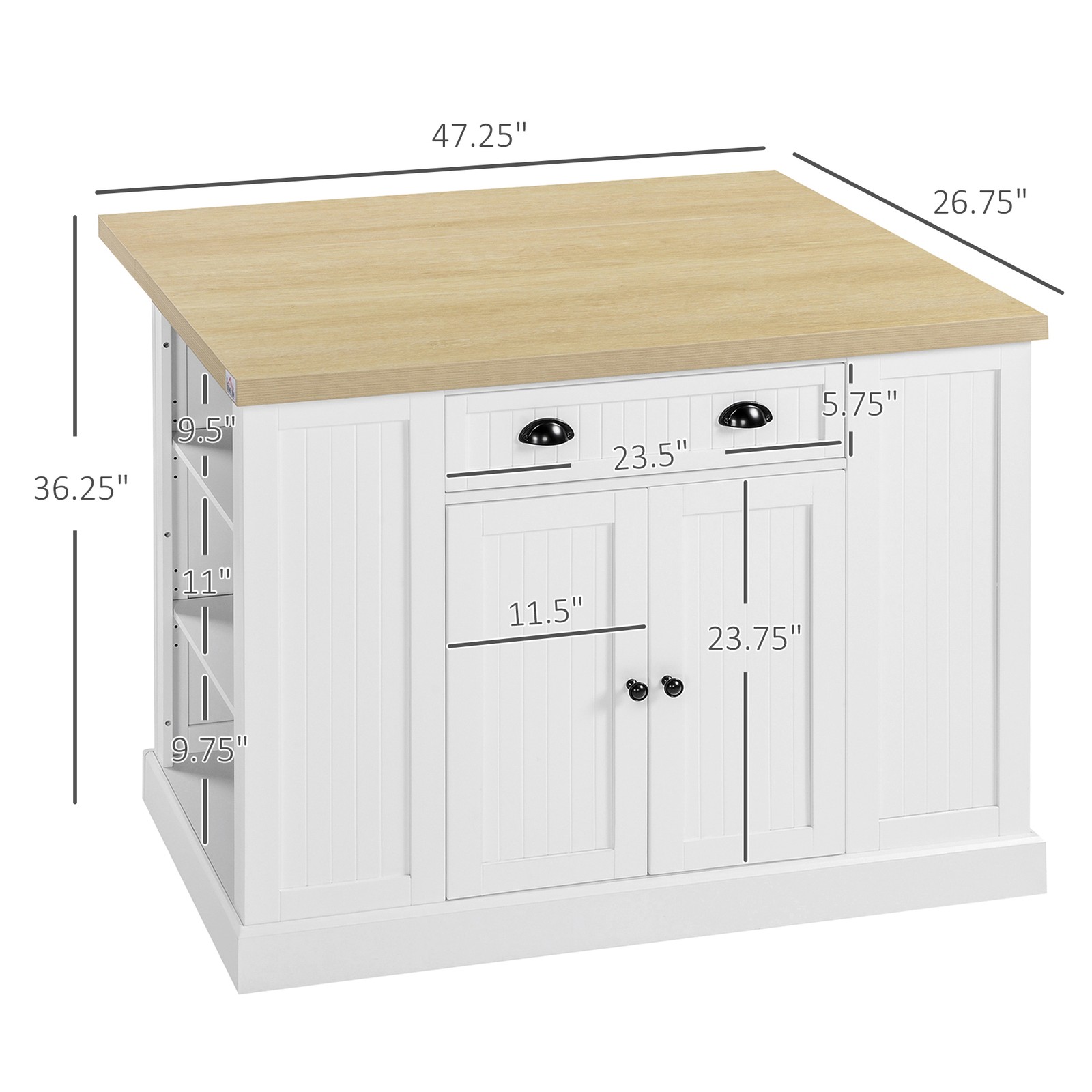 47" Farmhouse Style Kitchen Island Storage Cabinet w/ Drop Leaf Table Countertop - Image 3