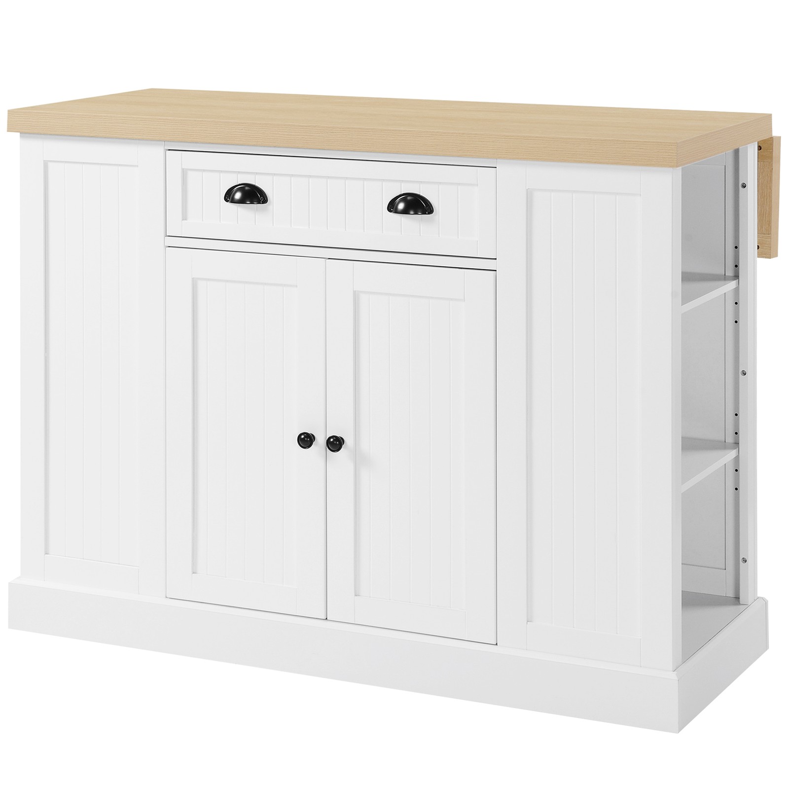 47" Farmhouse Style Kitchen Island Storage Cabinet w/ Drop Leaf Table Countertop - Image 4