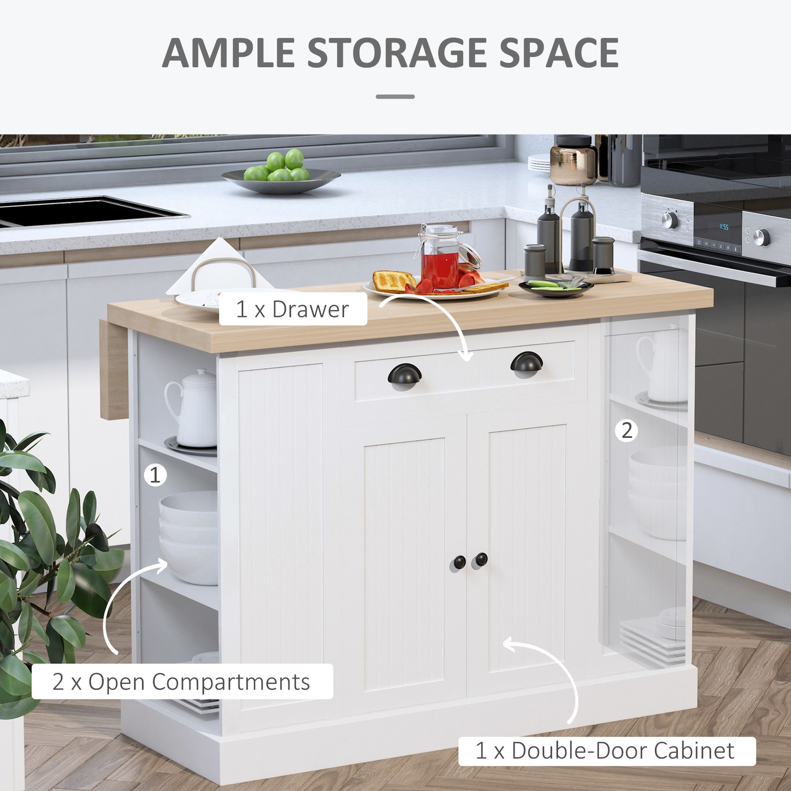 47" Farmhouse Style Kitchen Island Storage Cabinet w/ Drop Leaf Table Countertop - Image 5