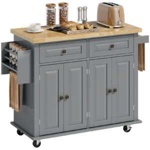 Rolling Kitchen Microwave Island with Flexible Storage Shelf Unit and Drawers