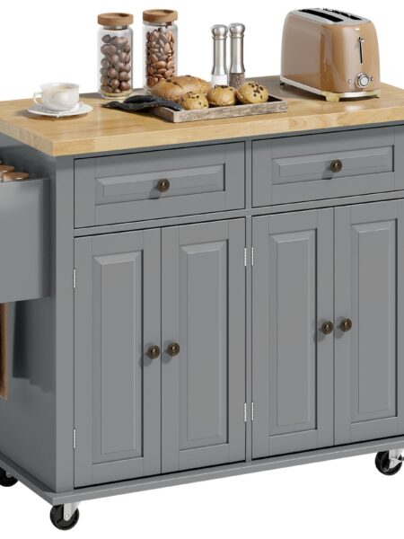 Rolling Kitchen Microwave Island with Flexible Storage Shelf Unit and Drawers