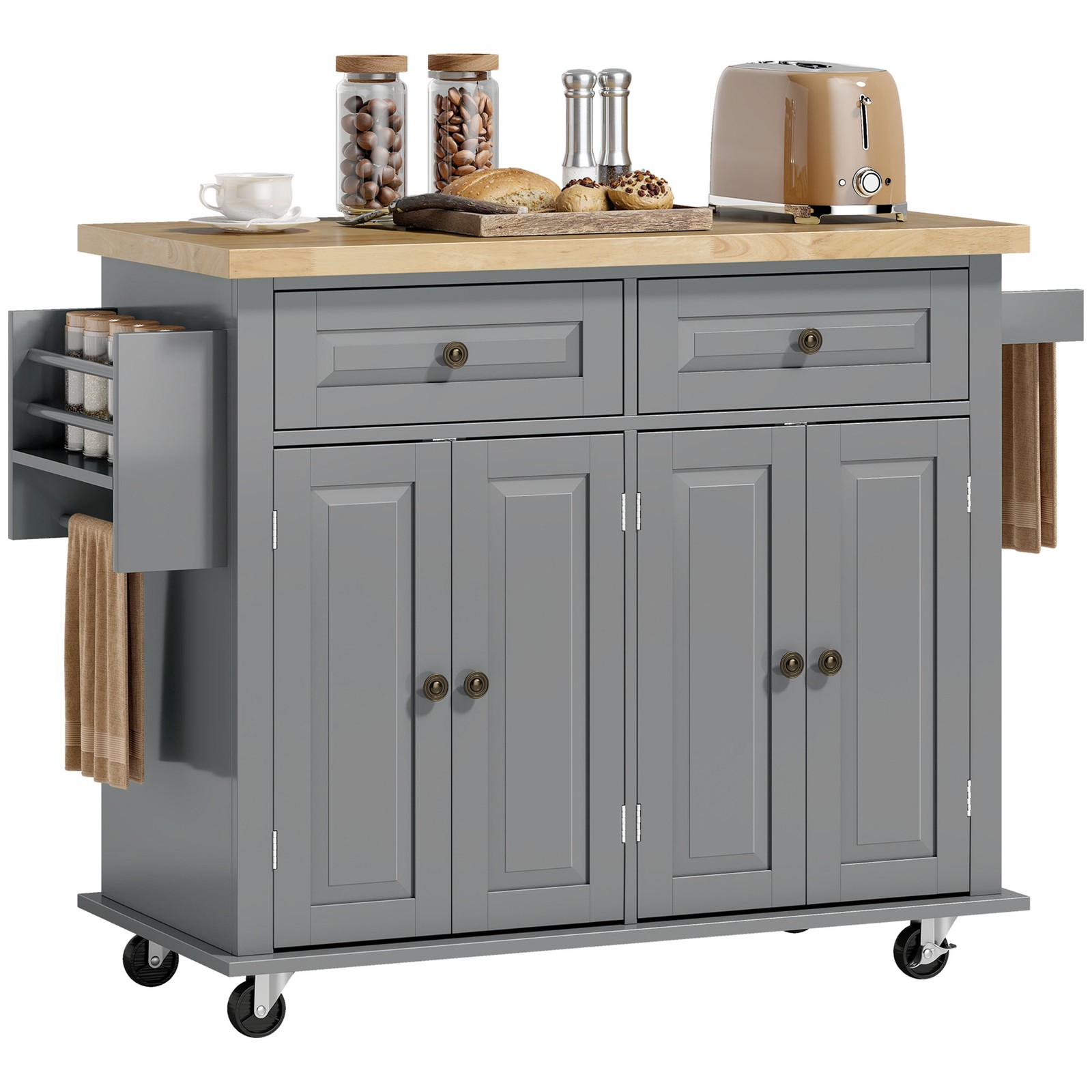 Rolling Kitchen Microwave Island with Flexible Storage Shelf Unit and Drawers - Image 4
