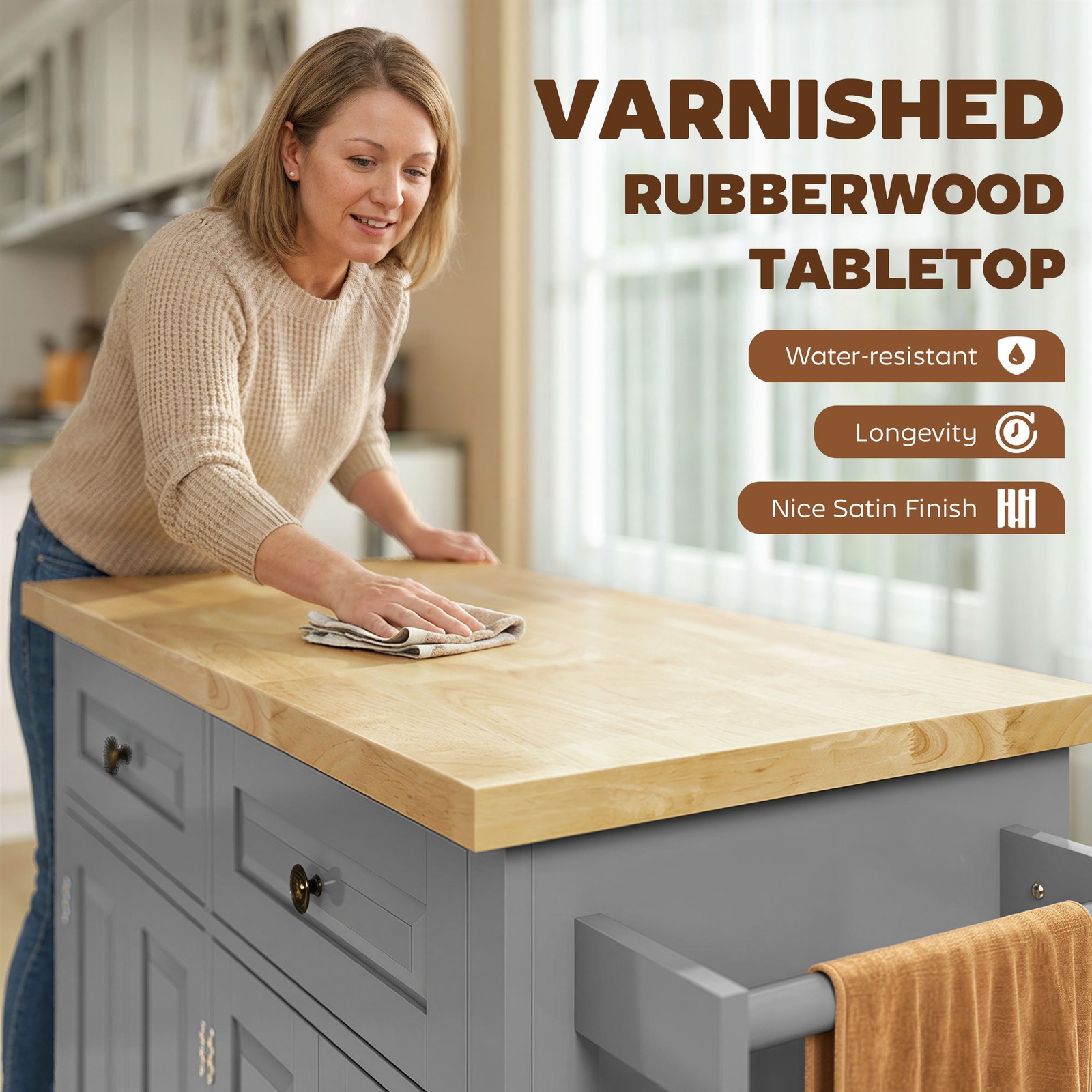 Rolling Kitchen Microwave Island with Flexible Storage Shelf Unit and Drawers - Image 5