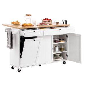 60" Drop Leaf Kitchen Island Cart Rolling Trolley w/ Storage Drawer Rack
