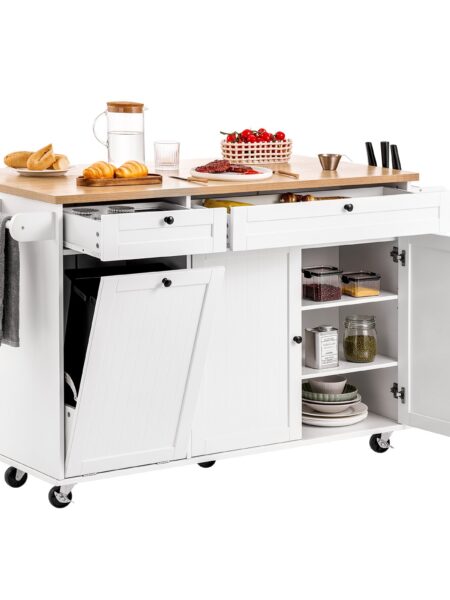 60" Drop Leaf Kitchen Island Cart Rolling Trolley w/ Storage Drawer Rack