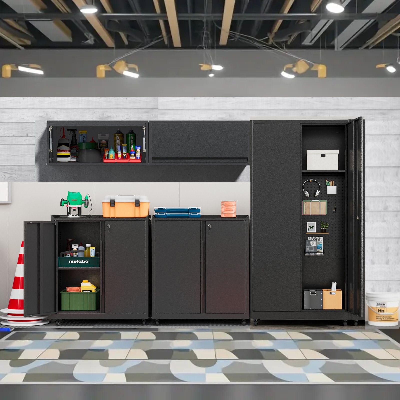 Garage Storage Cabinet System 5-Pcs Workshop Set for Garage Tool Metal Cabinets - Image 3
