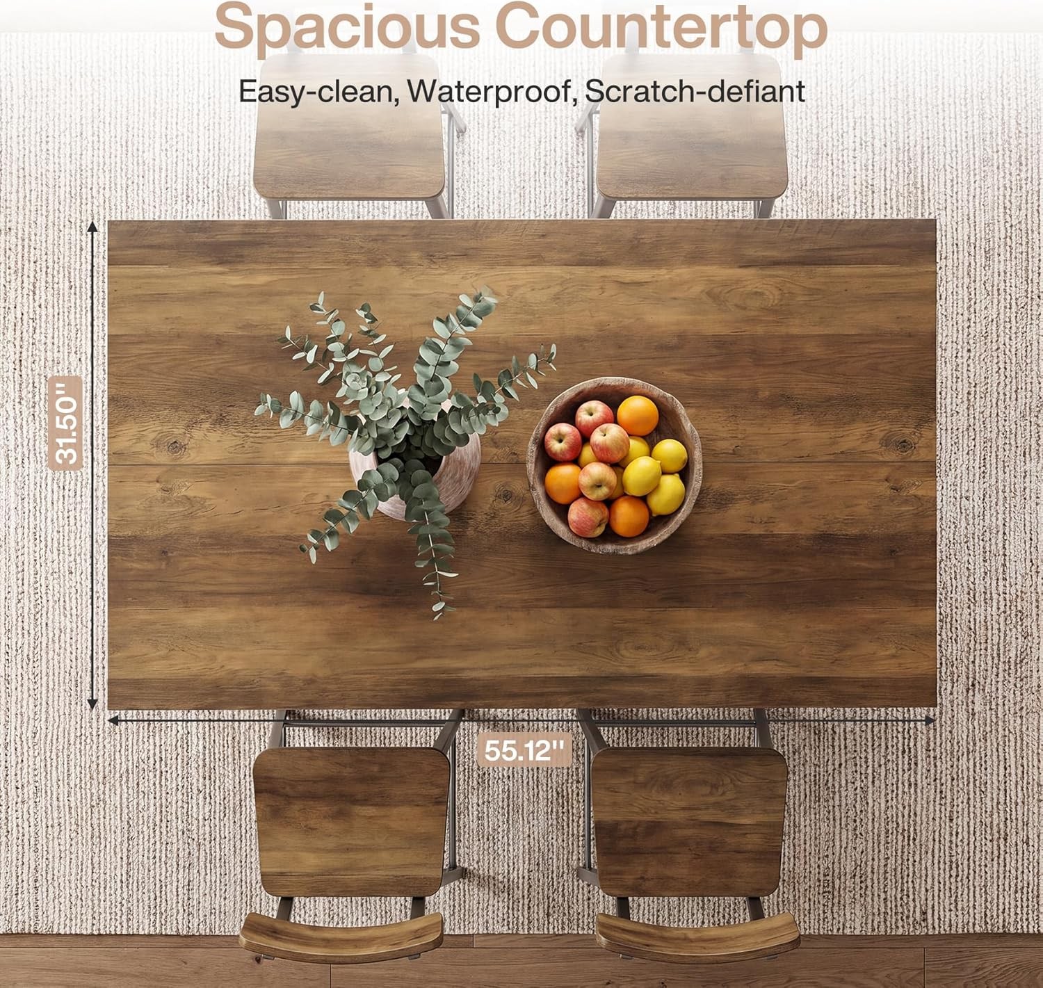 55-Inch Kitchen Island with Storage Shelves Farmhouse Counter Height Bar Table - Image 5