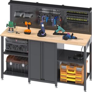 2000LBS Heavy Duty 60" Workbench Cabinet with Tool Organizer & Charging Station