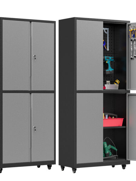 71''H Garage Tool Storage Cabinet, Metal Storage Cabinet with Pegboards & Wheels