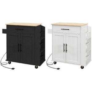 Kitchen Island with Storage and Power Outlets, Rolling Kitchen Cart