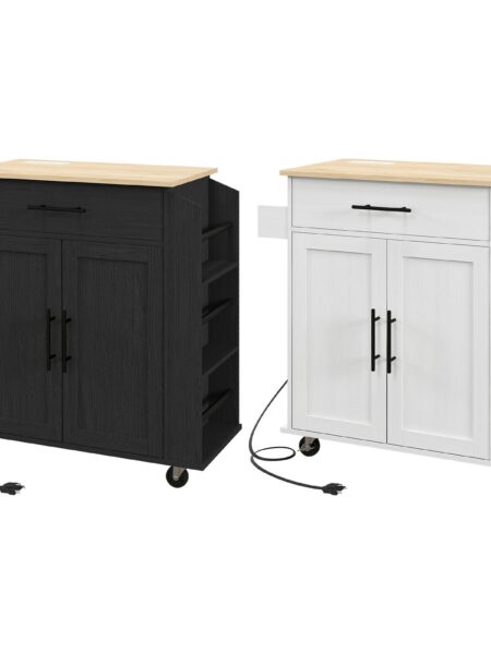 Kitchen Island with Storage and Power Outlets, Rolling Kitchen Cart