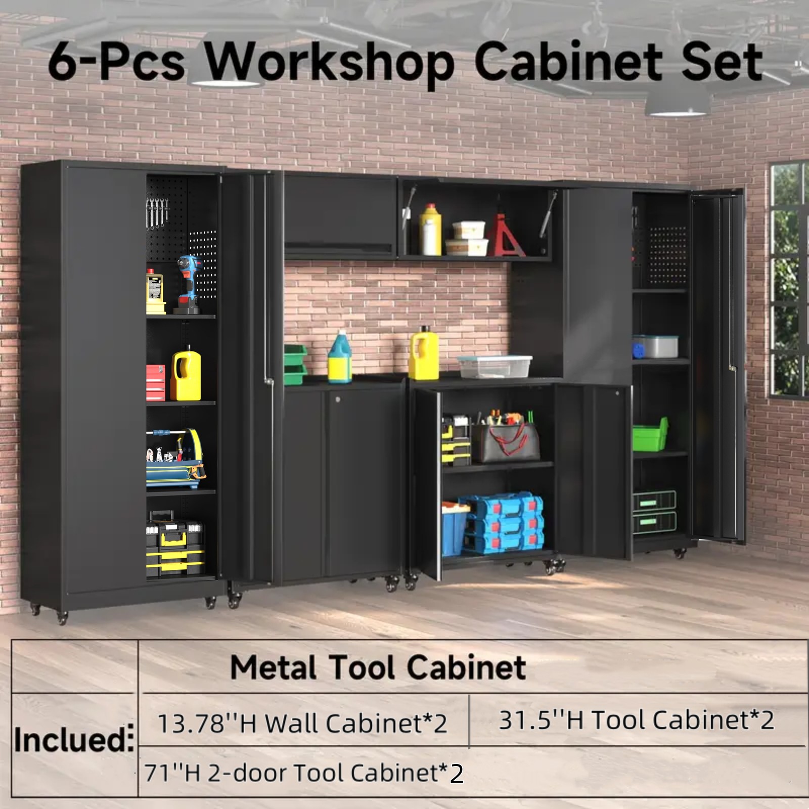 Rolling Garage Cabinet Workshop Set Garage Cabinets Storage Cabinet Tool Cabinet - Image 2